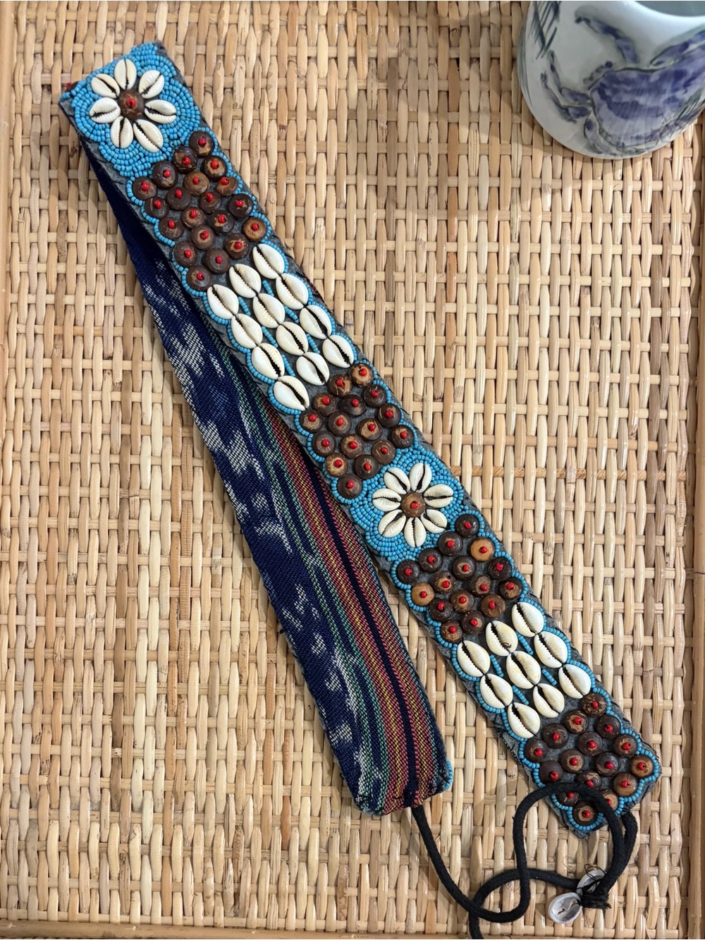 Handcrafted Vintage Blue Beaded Shell Belt